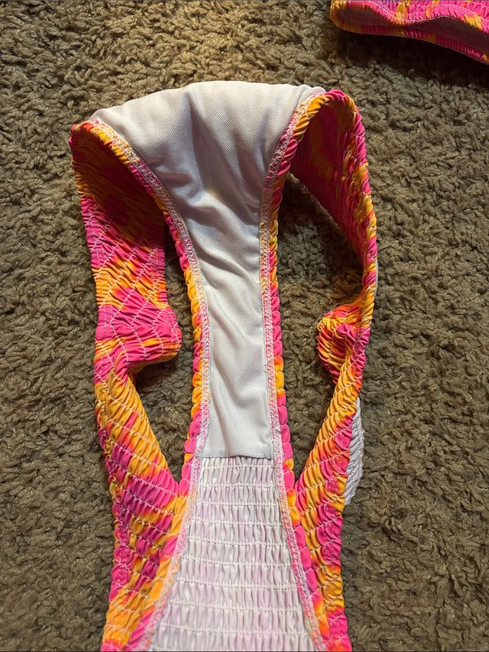 SHEIN Pink and Orange Smocked Two-Piece Bikini